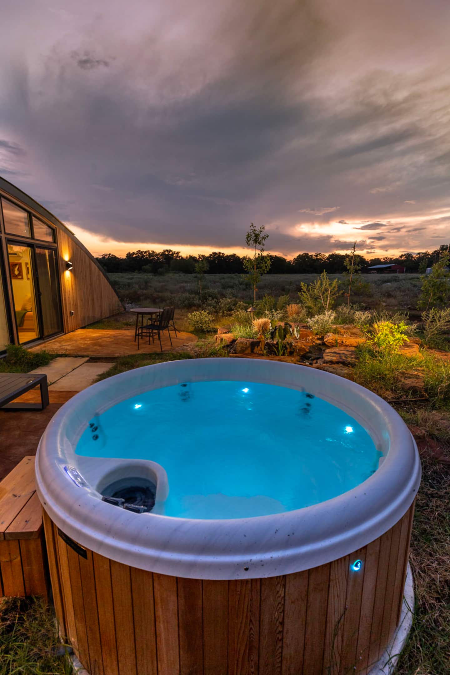 A private hot tub under a Hill Country sunset